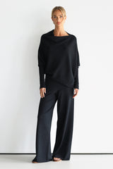 Kaia Elastic Waist Pants | Black | Fine Knit