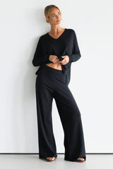 Kaia Elastic Waist Pants | Black | Fine Knit