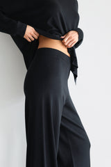 Kaia Elastic Waist Pants | Black | Fine Knit