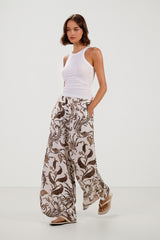 Cynthia Printed Linen Blend Trousers | Ivory/Mocha