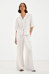 Simone Elastic Waist Trousers | White
