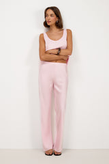 Genet Elastic Waist Bias Satin Trousers | Soft Pink