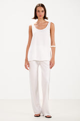 Genet Elastic Waist Bias Satin Trousers | White