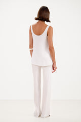 Genet Elastic Waist Bias Satin Trousers | White