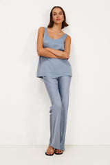 Genet Elastic Waist Bias Satin Trousers | Dusty Blue