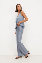 Genet Elastic Waist Bias Satin Trousers | Dusty Blue