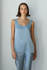 Natalie Matte Satin Tank Top | Dusty Blue