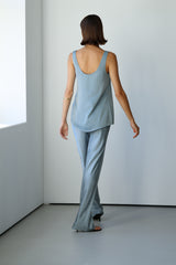 Natalie Matte Satin Tank Top | Dusty Blue