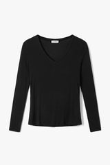 Sylvie V Neck Featherweight Top | Black | Modal-Silk