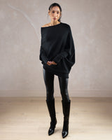 Asymmetric Draped | Black | Seamless Knit
