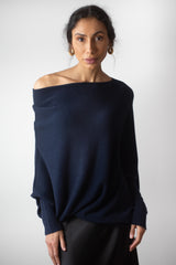 Asymmetric Draped | Navy | Seamless Knit