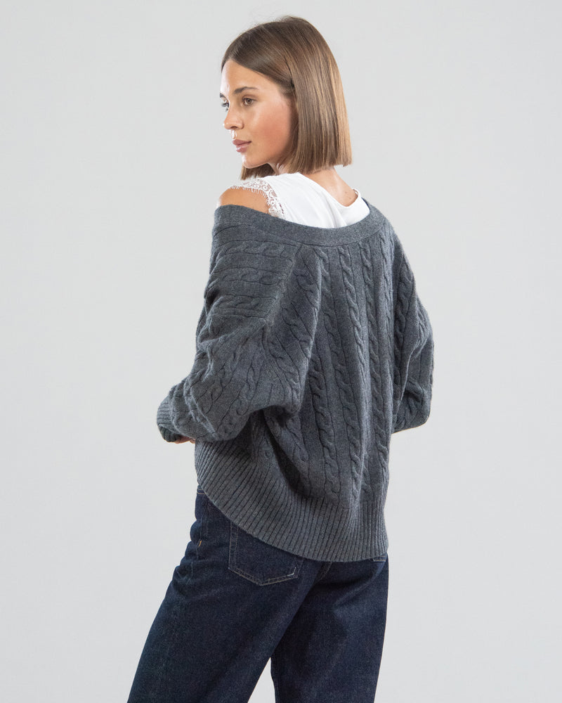 LIMITED EDITION | Cashmere Wool Cable Knit Cardigan | Charcoal