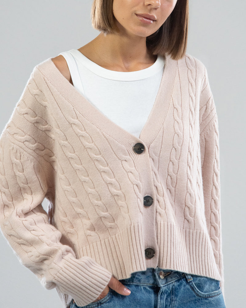 LIMITED EDITION | Cashmere Wool Cable Knit Cardigan | Powder Pink
