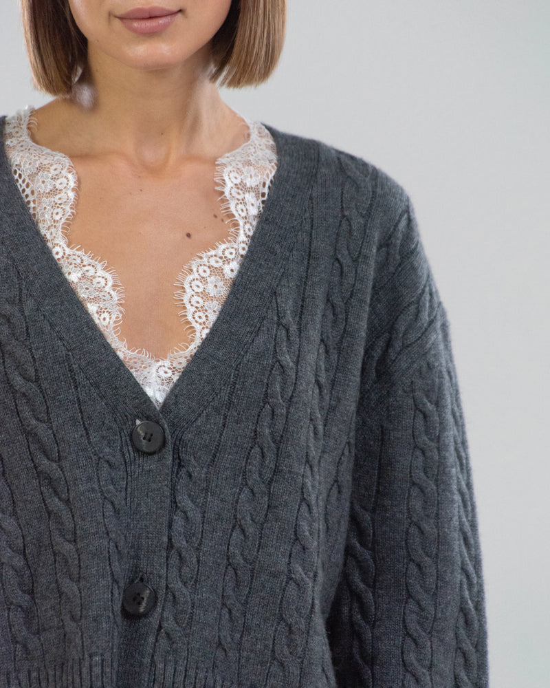 LIMITED EDITION | Cashmere Wool Cable Knit Cardigan | Charcoal