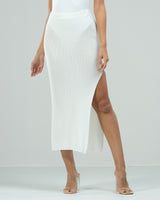 RESTOCKED | Side Split Elastic Waist Knitted Midi Skirt | White
