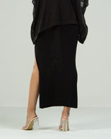 RESTOCKED | Side Split Elastic Waist Knitted Midi Skirt | Black