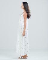 SALE | Sleeveless Sequin Polka Dots Maxi Dress | White