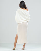 RESTOCKED | Side Split Elastic Waist Knitted Midi Skirt | Light Beige