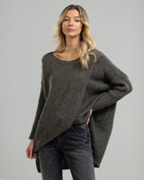 NEW | Crossover High Low Sweater | Graphite Brown | Wool Blend