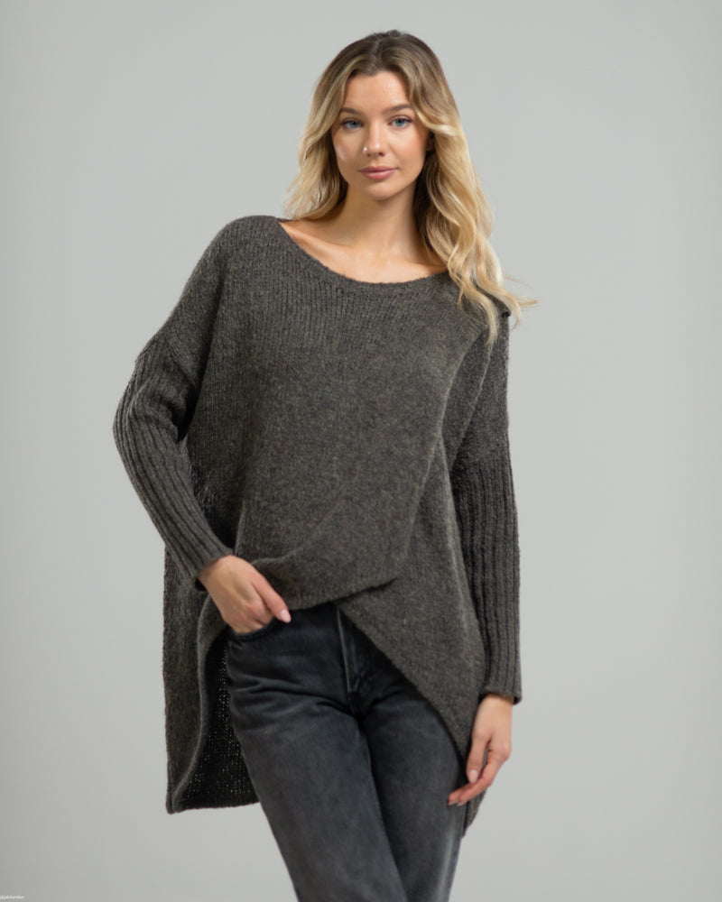 NEW | Crossover High Low Sweater | Graphite Brown | Wool Blend