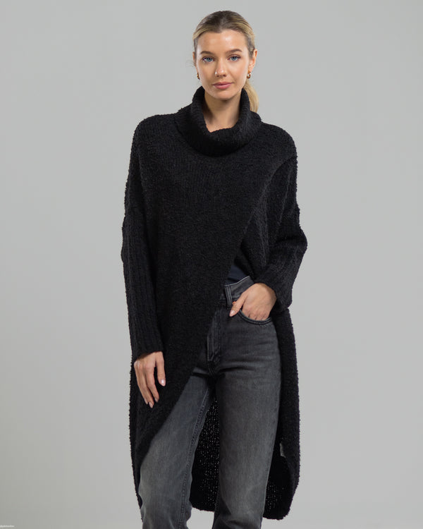 NEW | Roll Neck Crossover Sweater | Black | Wool Blend