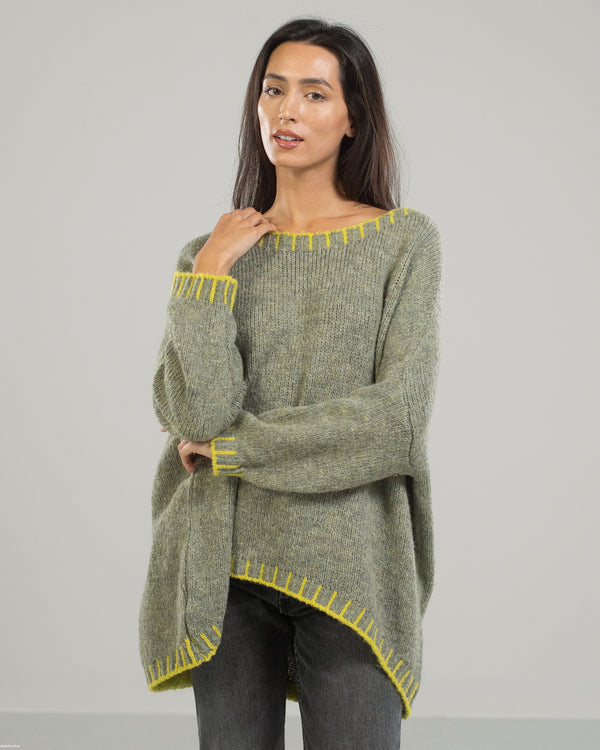 SIGN UP | Contrast High Low Sweater | Sage | Wool Blend