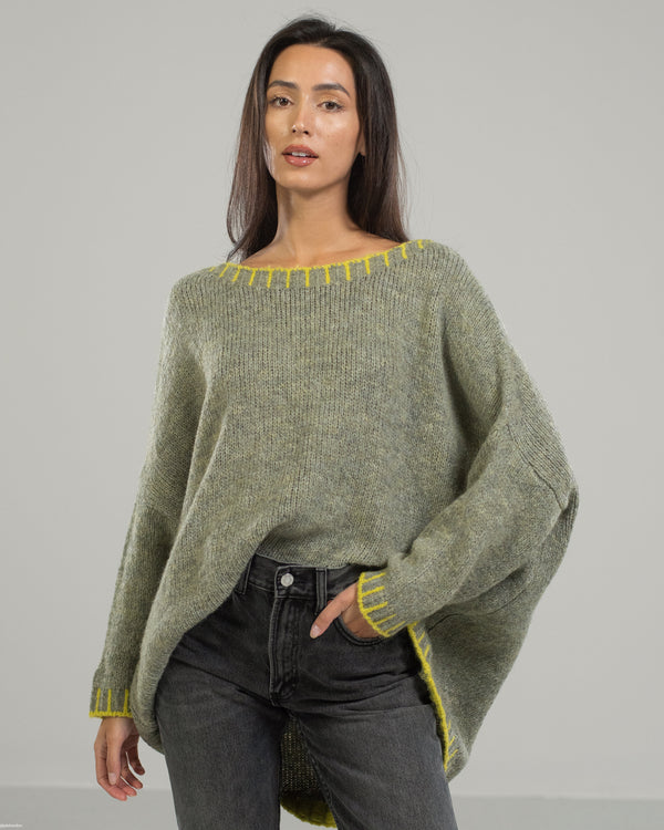 SIGN UP | Contrast High Low Sweater | Sage | Wool Blend