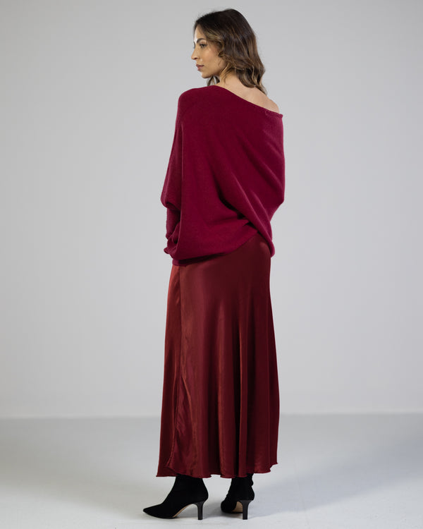 NEW | Satin Maxi Skirt | Burgundy