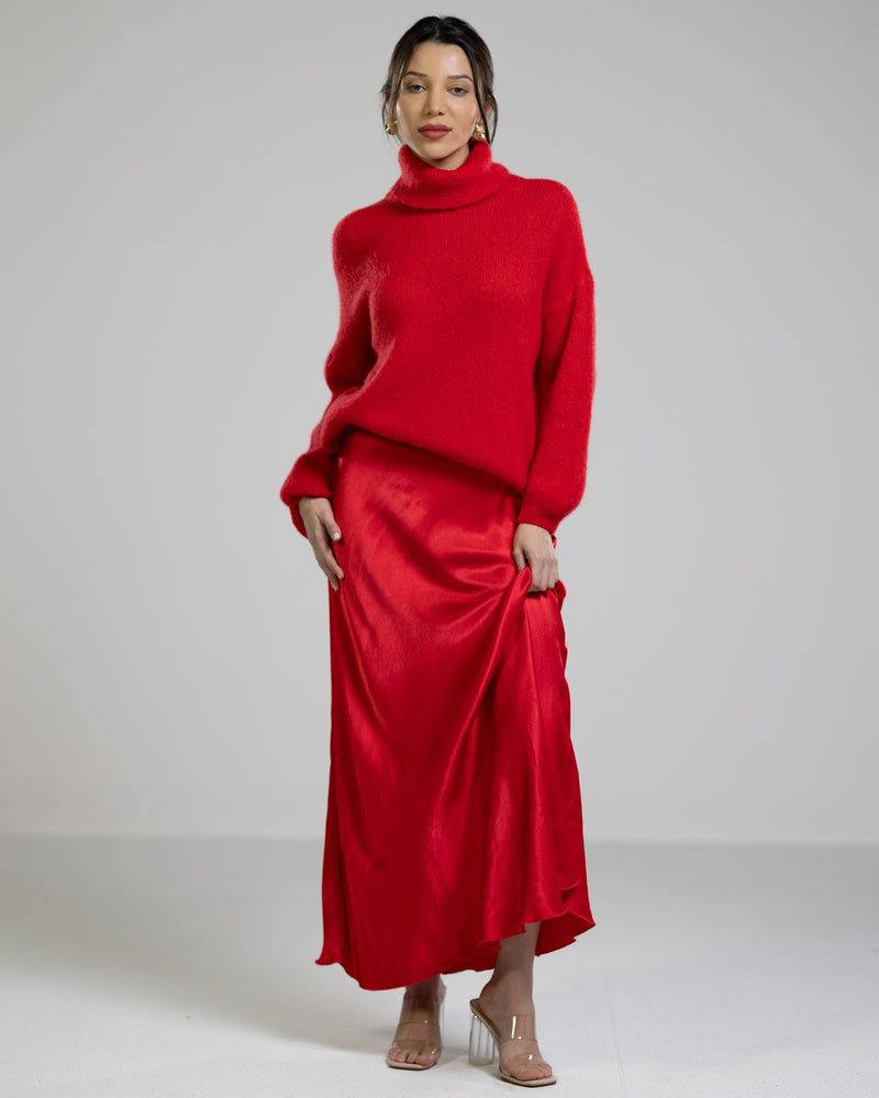 Red satin maxi skirt uk Clearance