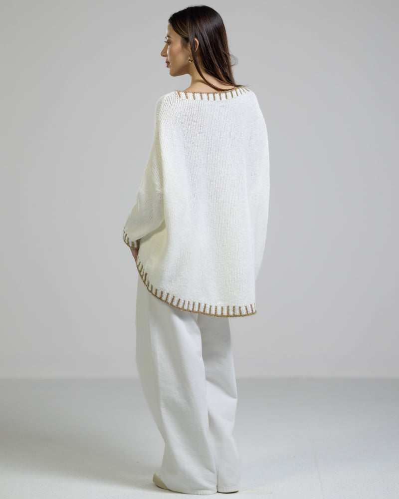 NEW | Contrast High Low Sweater | White/Gold | Wool Blend