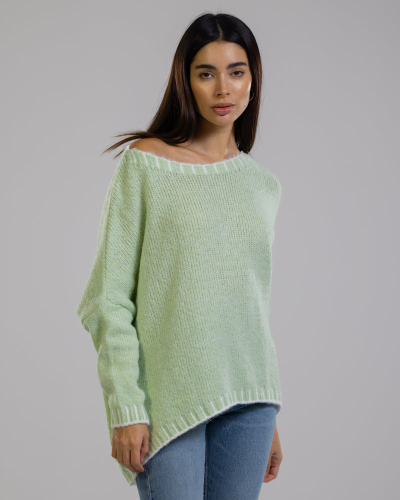 NEW | Contrast High Low Sweater | Mint | Wool Blend
