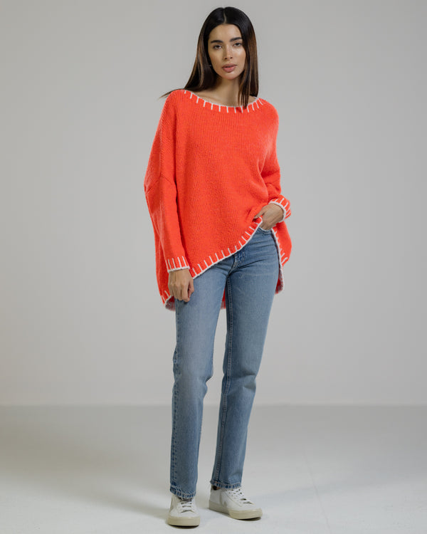 NEW | Contrast High Low Sweater | Coral | Wool Blend