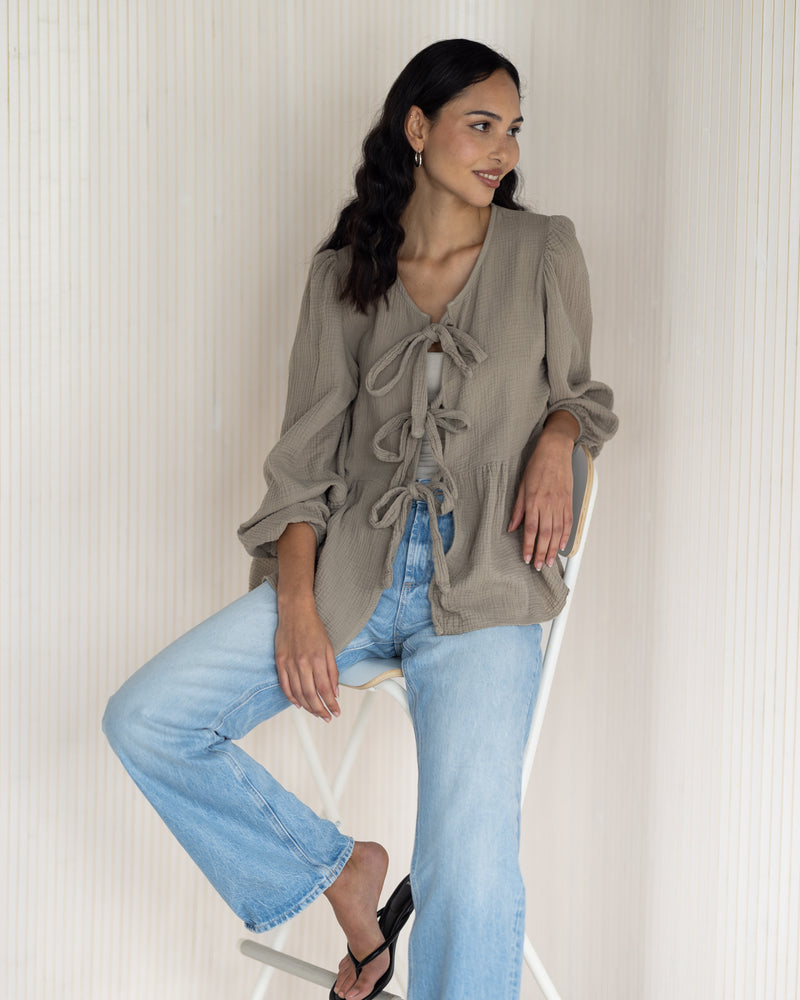 NEW | Seraphina Tie Front Shirt | Taupe