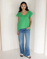 NEW | Lydia Frill Sleeve Top | Green | 100% Linen