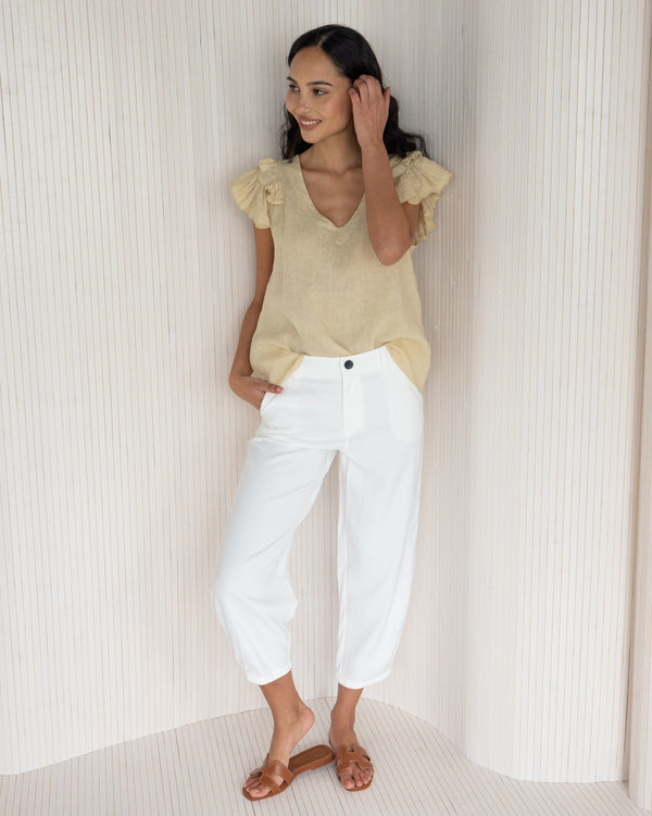NEW | Lydia Frill Sleeve Top | Sand | 100% Linen