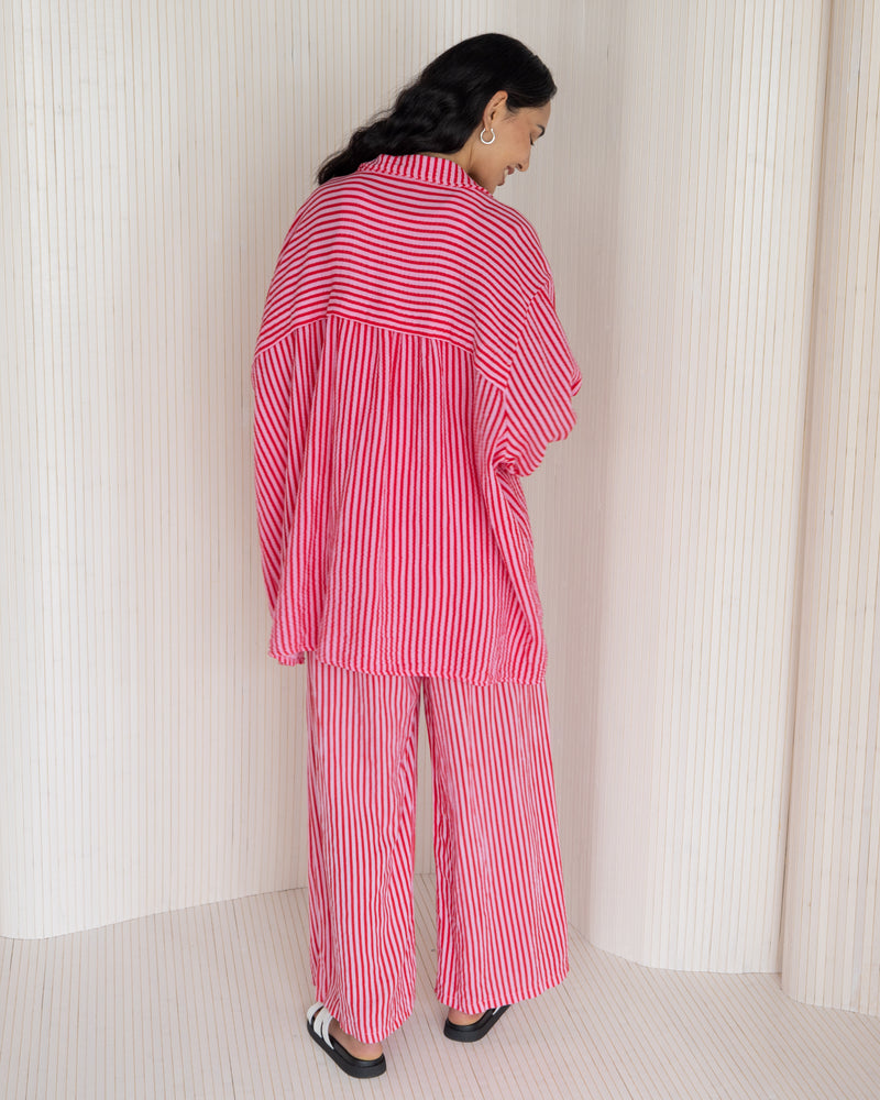 NEW | Sandie Striped Trousers | Raspberry | 100% Linen