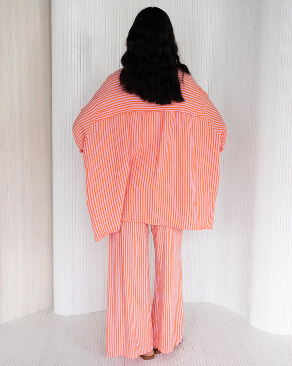 NEW | Sandie Oversized Striped Shirt | Tangerine | 100% Linen