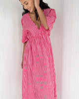 NEW | Sandie Striped Dress | Raspberry | 100% Linen