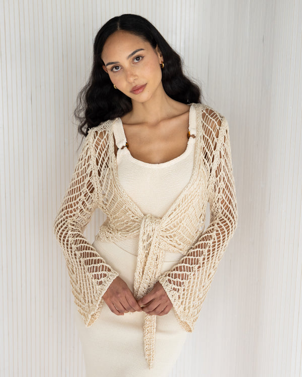 NEW | Allie Crochet Tie Top | Light Beige