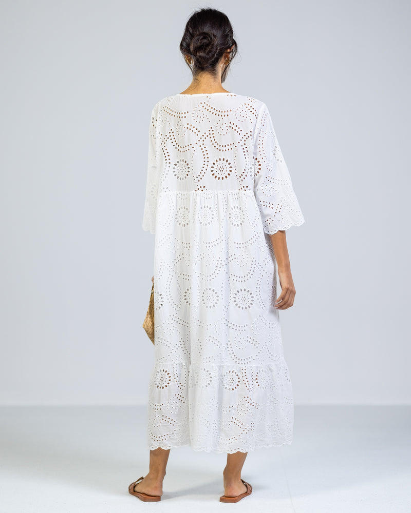 LIMITED RESTOCK | Elodie Broderie Throw On Dress | White | 100% Cotton