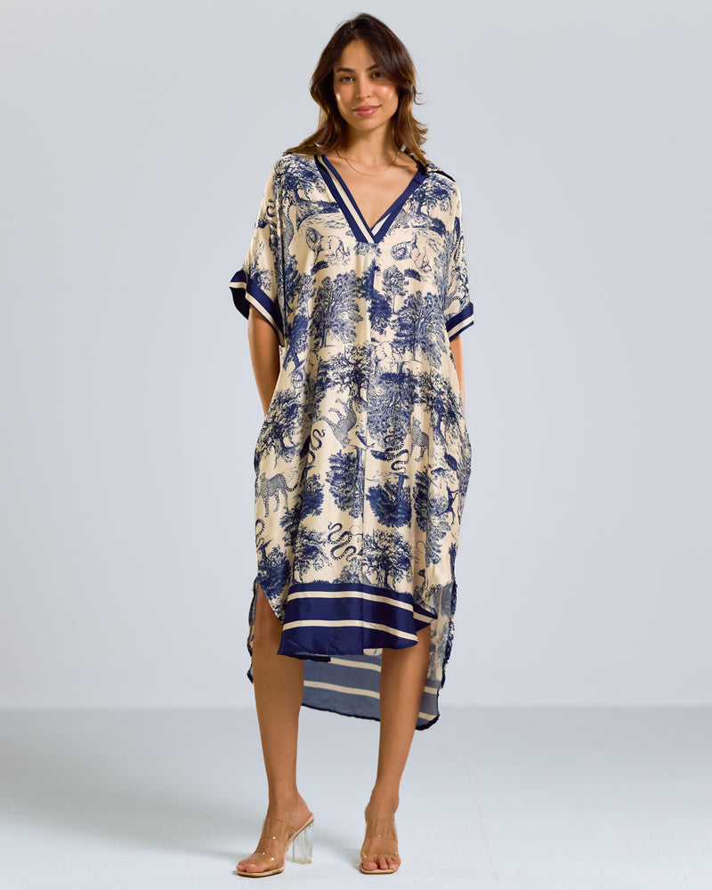 Florence Silk Kaftan Dress | Navy