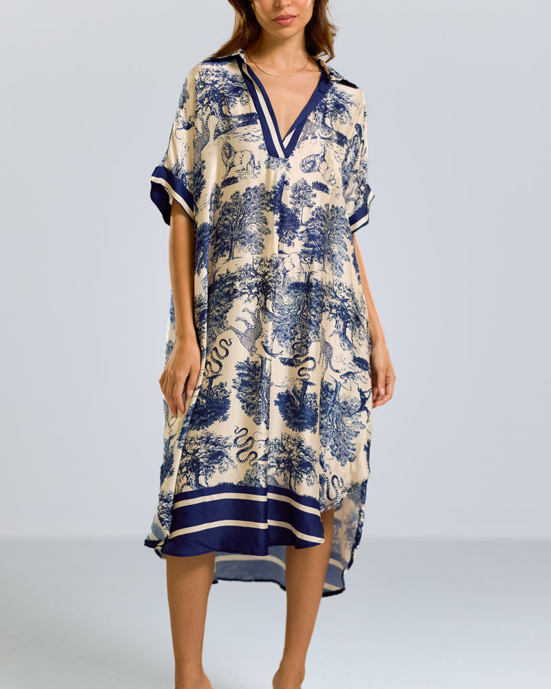 Florence Silk Kaftan Dress | Navy