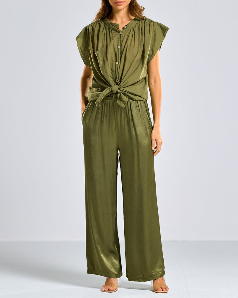 NEW | Caitlin Satin Trousers | Moss Green