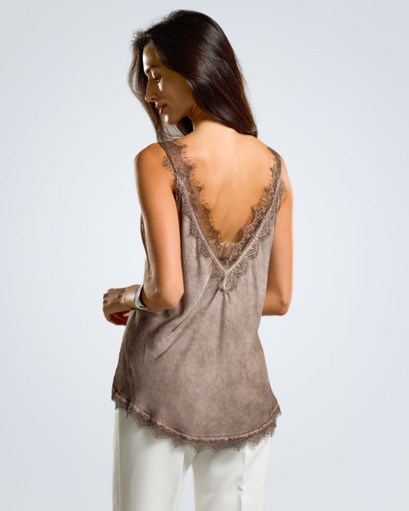 Elsie Lace Trim Vest | Espresso Brown