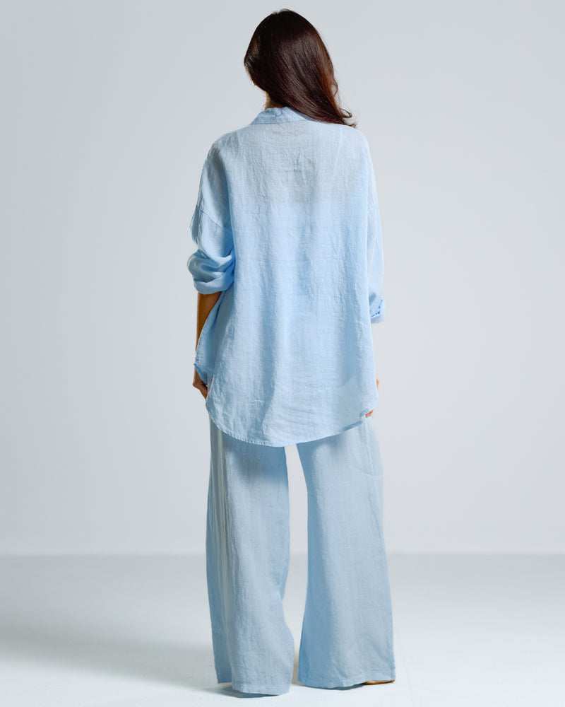 NEW | Tracey Elastic Waist Trousers | Light Blue | 100% Linen