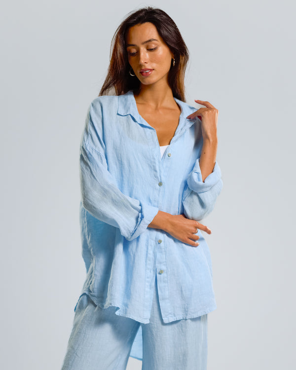 NEW | Tracey Button Up Shirt | Light Blue | 100% Linen