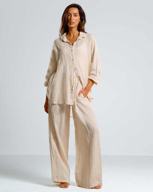 NEW | Tracey Button Up Shirt | Light Beige | 100% Linen