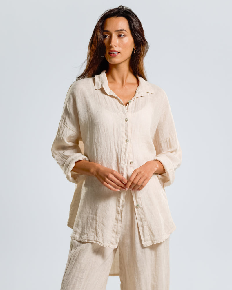 NEW | Tracey Button Up Shirt | Light Beige | 100% Linen