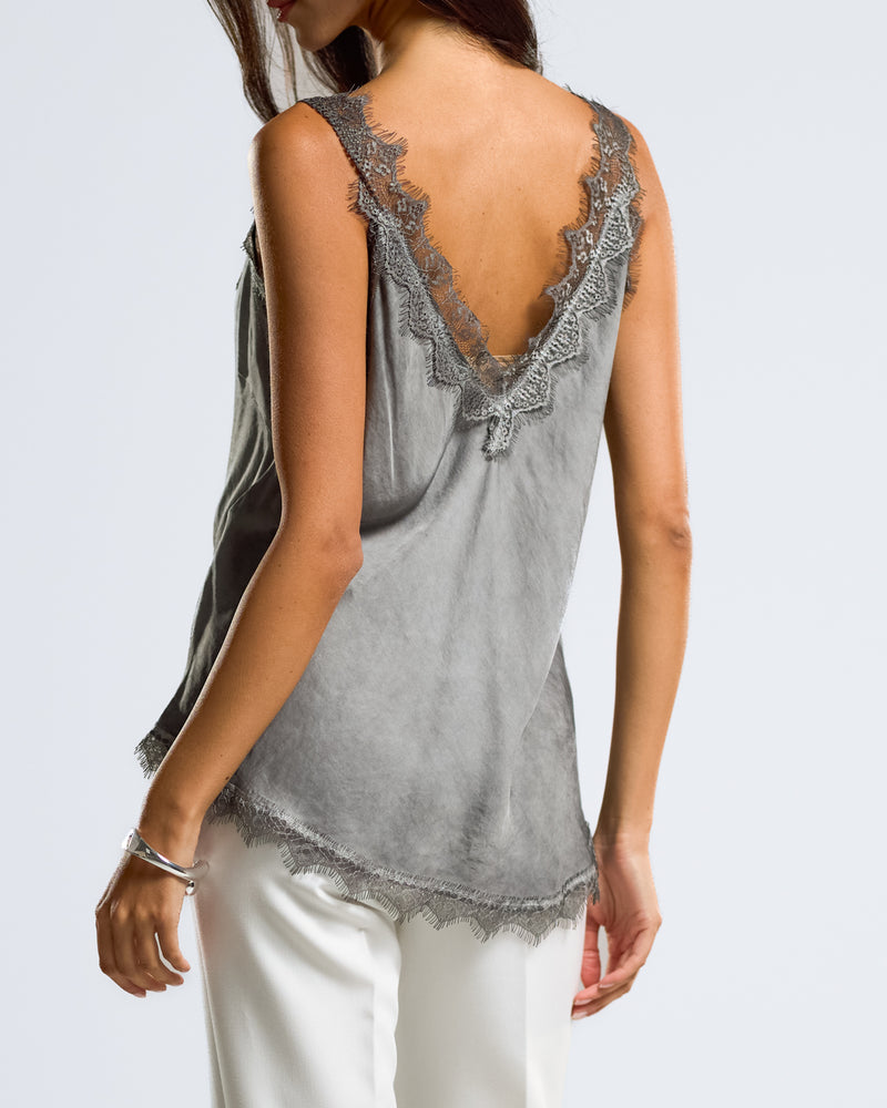 Elsie Lace Trim Vest | Charcoal