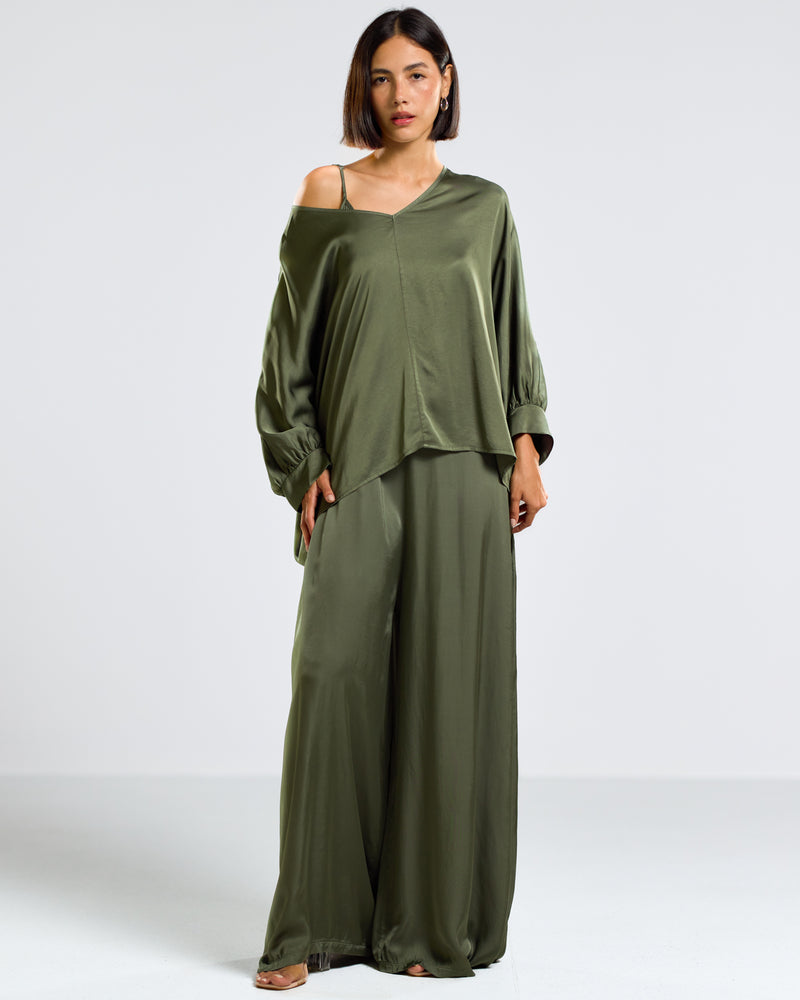 Eliza Satin Jumpsuit | Khaki